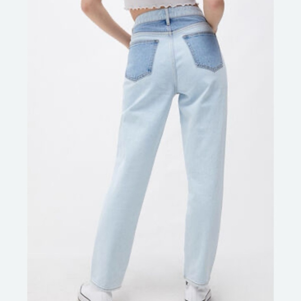 Pacsun Eco Hopper Patch Mom Jean Two Tone Blue Wash - Picture 2 of 14